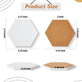 Zopeal 96 Pcs Ceramic Tiles for Crafts Coasters Include Unglazed White Ceramic Tiles with Cork Backing Pads Use with Alcohol Ink Acrylic Pouring for DIY Project Gift (Hexagon)