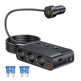 atore Accendisigari 12V24V, 127W PD QC3.0 USB Caricabatteria da Auto Adattatore con 3 Presa e 4 Porte USB, Accendisigari Splitter con LED Voltmetro e 