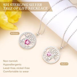 HOH-Tech Tree of Life Necklace for Women 925 Sterling Silver Tree of Life Pendant Collar del Arbol de la Vida Birthstone Jewelry Valentine's Birthday Anniversary Wedding Christmas Mothers Gifts-10-Oct