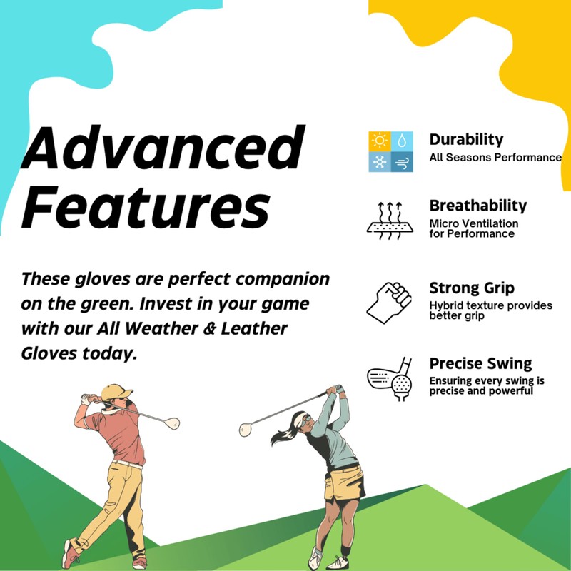 H-Cube All-Weather Microfiber Golf Gloves Men Right Handed Golfer Medium