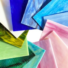 12 Sheets Stained Glass Sheets Variety Pack Hengyisha, 6"X4" Cathedral Glass Mosaic Glass Tiles for Crafts, Stained Glass Supplies for Colorful Glass Projects, Mixed Blue Green Pink Purple Colors