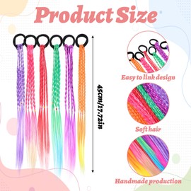 Colored Hair Extensions for Kids, Colored Hair Braids Extensions Braided Ponytail Synthetic Hairpieces,12Pcs Crazy Hair Day Accessories hair tie for Party Cosplay Dress Up