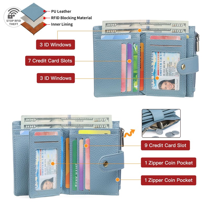 GOIACII Women's Small Leather Purse with RFID, blue