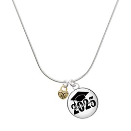 Delight Jewelry Goldtone Mini Scroll Heart Script Class of 2025 Dome Charm Necklace, 18"