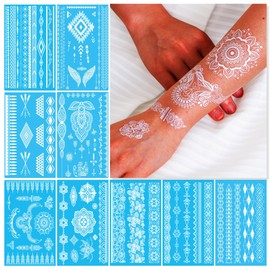 White Lace Temporary Tattoos for Women Teens Girls - 9 Sheets White Lace Fake Stickers - Bride Wedding Cool Tattoo Designs Jewelry Tattoos - 100+ White Flash Realistic Waterproof Transfer