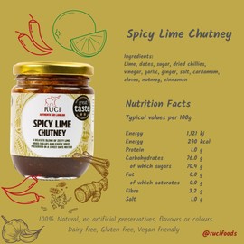 RUCI Sri Lankan Spicy Lime Chutney, 2 Star Great Taste Award Winner, Sharp, Sweet and Spicy Flavours delicately Blended with Aromatic Spices, 250g
