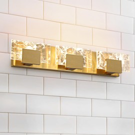HAHZT LED Bathroom Vanity Light: 24 inch Brushed Gold Acrylic Modern Lighting Fixtures - 3 Lights Contemporary Smoke Design Wall Lights Fixture Over Mirror 3000K