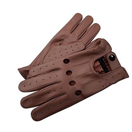 DESIGNER J WILSON MENS CLASSIC DRIVING GLOVES CHAUFFEUR SOFT LAMBSKIN LEATHER DRESS FASHION MOTOR BIKE GLOVE VINTAGE RETRO STYLE GIFT BOXED (MEDIUM, BROWN)