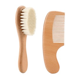 BTtime Baby Hair Brush Set of 2 Newborn Comb Set Scalp Massage Wooden Handle Natural Wood Goat Hair Anti-Static Baby Gift Newborn Baby Baby Baby