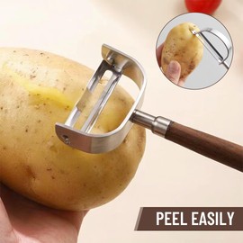 FDKYOEK 2PCS Vegetable Peelers with Walnut Wooden Handle, Stainless Steel Vegetable Peeler for Kitchen, Wood Fruit Peeler, Multifunctional Wood Peeler for Potato Apple Carrot, Super Sharp Strong Blade