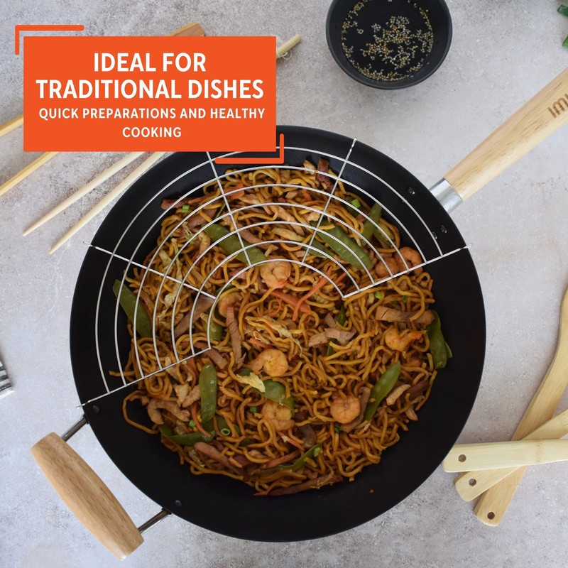 IMUSA 7pc Carbon Steel Nonstick Wok Set with Bamboo Kitchen