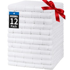 HOMERHYME Hand Towels, 12 Pack 25''*15'' White Microfiber Bathroom Hand Towels, All-Purpose Quick Dry Lint Free Soft Absorbent Bulk Checkered Washcloth Bath Towels for Travel Gym Hotel Kitchen Salon