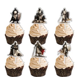 18pcs Glitter Soldier Dessert Cupcake Topper Medieval Knights Medieval Theme Decor Supplies Men Boys Happy Birthday Party Decorations