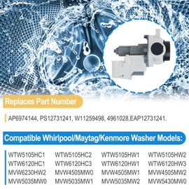 Upgraded W11399437 Washer Drain Pump for for Whirlpool Drain Pump, Fit for Maytag Washer Drain Pump, W11259498 Water Pump Motor Assembly Replacement Part MVW5430MW0 MVW4505MW2 MVW6230HW1 WTW5010LW0