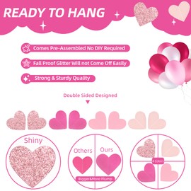 Inshinern Hot-Pink Rose-Gold Party Decorations Love-Heart Garland 52ft Wedding Bridal Shower Hanging Decoration Streamers Banner Baby Girl Birthday Bachelorette Engagement Mothers Valentines Day Decor