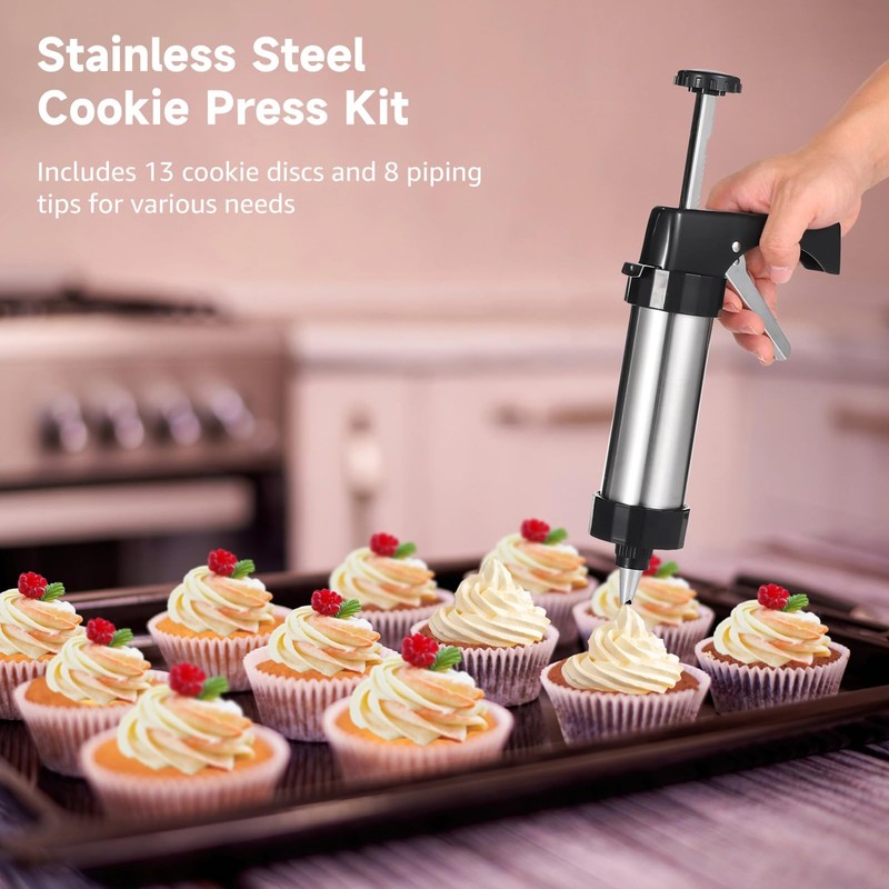 Cookie Press Gun Kit,Stainless Steel Cookie Press for Baking Maker