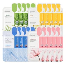 Mediheal Máscara de hoja Essential HERO, paquete de 20 (colágeno, árbol de té, vita, hialuronato) | Mascarilla facial coreana para el cuidado de la pi