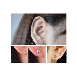 S990 Sterling Silver Ball Bead Studs Earrings for Women Girls 2/3/4mm 3 Pairs Set Cartilage Piercing Round Earring Jewelry Gift