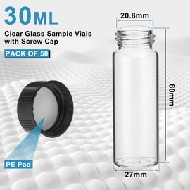 creahub 50 Pack 30ml Glass Vials with Screw Caps, Clear Liquid 30ml Sample Vials with Caps, Lab Travel Storage Vial for Essential Oil, Perfume, Meds, Reagent, Anointing Oil Bottles