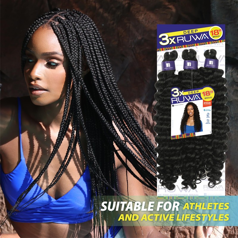 Sensationnel Ruwa prestretched braiding hair - 3x deep 18 inch