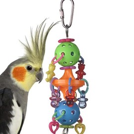 Super Bird Creations SB1083 Binky Bop Bird Toy - Engaging Enrichment Toy for Parrotlets, Parakeets, Cockatiels Toys, Small Plastic Bird Toys with Charms, Ideal for Medium Bird Size, 7.5" x 1.5"