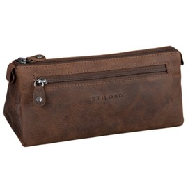 STILORD 'Alexis' Leather Pencil Pouch Vintage Pen Case Holder with Zipper for Women Men for School Office in Genuine Leather, Colour:Missouri - Brown