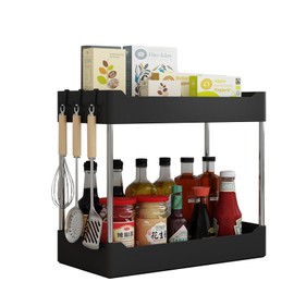KEPGKLNE-2-Tier kitchen spice rack organizer, Stylish Etagere Furniture with Versatile Shelves for Storage, Bottle Racks, and Towel Racks – Ideal Shelving Solution for Any Space （black）