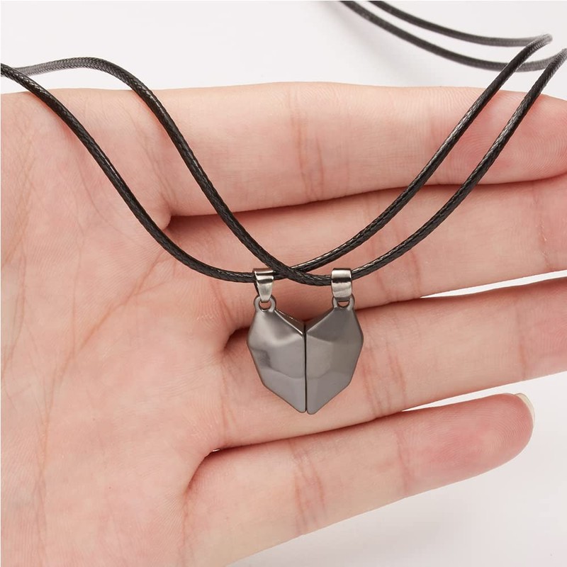 Yaozeio Unisex Adult Heart-Shaped Stainless Steel Magnetic Necklace for Couples,