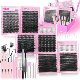 6 Styles Mix Lashes Clusters Kit 3 Box Cluster Lash Book Kit with 2X Bond&Seal 1520Pcs 100D/200D/300D Volume Individual Eyelash Extension Gift Packs for Beginners. DIY at Home Easily