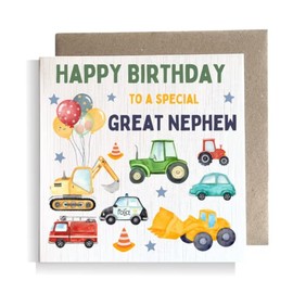 Second Ave Digger Great Nephew Children's Kids Baby Tractor Car Square Card For Boy Birthday