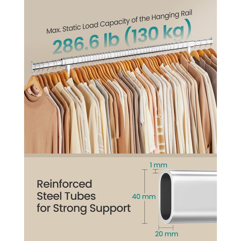 SONGMICS Clothes Rack with Wheels, Heavy-Duty Garment Rack with Extendable