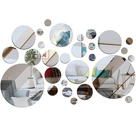 32 Piezas de Pegatinas de Pared Acrílicas, Juego de Espejos de Calcomanías de Pared Removibles, Arte de Etiquetas de Pared de Espejo de Baño, Etiquetas de Pared de Techo Circulares para Hogar (grande)