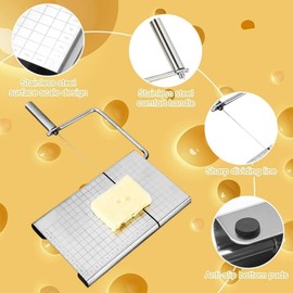 Cheese Slicer with Board for Block Cheese - Heavy Duty Adjustable Cheese Cutter Board with 10 Replacement Wires, Ergonomic Design Adjustable Stainless Steel Cheese Cutter with Precision Scale