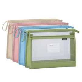 4 Pack A4 Plastic Wallet Folders Wallets Document Folder Pockets Envelopes Waterproof Mesh Book Bag Double Layer File Document Wallets Plastic Wallets Folders Large Capacity Storage Art Portfolio Bag