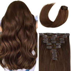 SixStarHair Clip In Hair Extensions - 180g Brown Remy Virgin Brazilian Hair - Clip In 10 Pieces, 20inch Double Wefted Thick Sew In - Chocolate Brown
