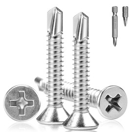 Pack of 100 Self-Tapping Screws Countersunk Head M3.5 x 19 mm Tapping Screws Countersunk Head 410 Stainless Steel Drilling Screws Cross Head Screws Self-Tapping with Two PH1 Bits Metal Screws for