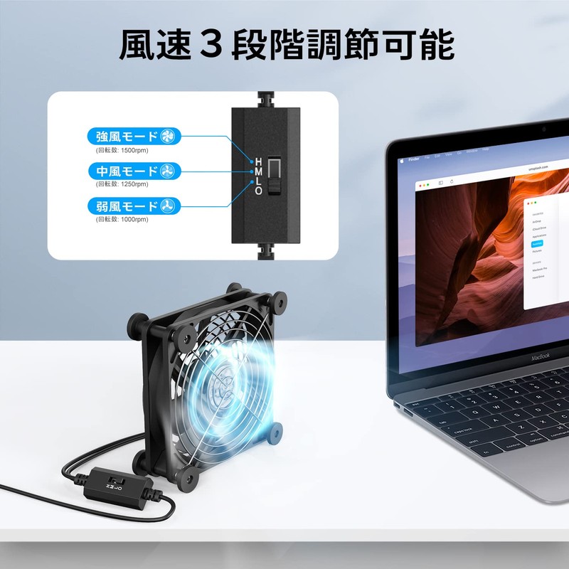 ELUTENG USB Fan, 4.7 inches (12 cm), Anti-Vibration Rubber Feet,