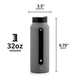 Elemental Iconic Stainless Steel Water Bottle with Straw - 32 oz Leak Proof Triple Wall Insulated Water Bottles for Travel and Sports - Reusable Gym Water Bottle with 2 Straws - Graphite