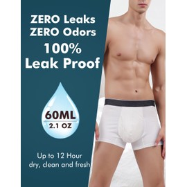 AIRCUTE Men Urine Incontinence Underwear Fly Front Opening Absorbent Leak Proof Boxer Brief for leaks 60 ML 3 Pack(4X-Large, 3 White)