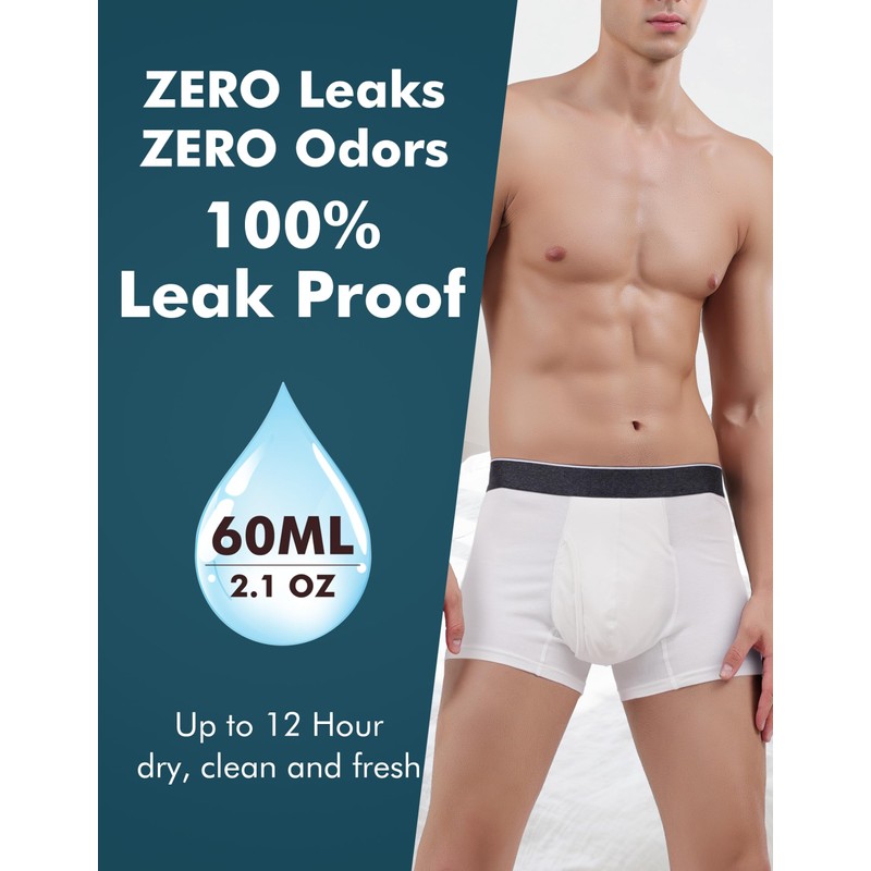 AIRCUTE Men Urine Incontinence Underwear Fly Front Opening Absorbent Leak