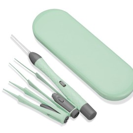 LEDライト付 耳かき ピンセット USB充電式 みみかき 耳掃除 鼻くそ取りピンセット 耳かきセット ライト付耳かき 鼻洗浄ピンセット 子供/お年寄り/家庭用 はっきり見える 携帯便利 (ライトグリーン)