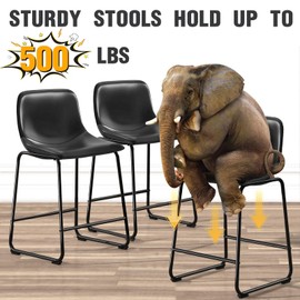 TAVR Furniture Counter Height Bar Chairs Set of 3, Black Modern Counter Stools with Back & Metal Legs, Armless Dining Chairs for Kitchen Island Coffee Shop