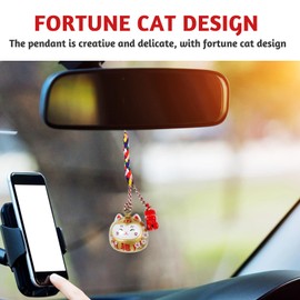 Abaodam Car Decor Car Mirror Hanging Accessories Cute Lucky Cat Pendant Japanese Fortune Lucky Japanese Maneki Neko Cat Hanging Pendant for Car Purse Bag Phone Charm Car Keys Keychain Japanese Decor