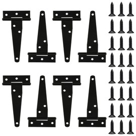 8 Pack 4 Inch T Strap Hinges, Shed Door Gate Hinges, Heavy Duty Black Outdoor Tee Hinge for Wooden Fences, Barn Door Gates Hinge for Shed Door Hardware (8, 4 Inch)