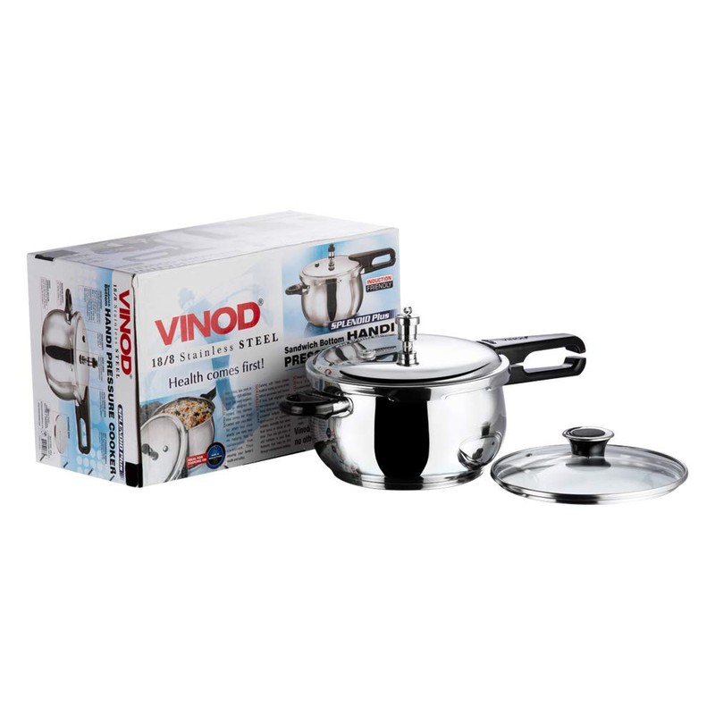 Vinod V-3.5L Splendid Plus Handi Stainless Steel Pressure Cooker, 3.5-Liter