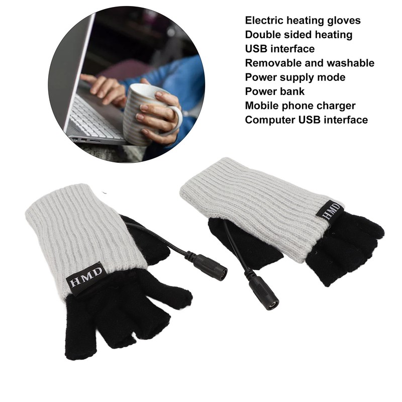 USB Heated Gloves Adult Winter Soft Fashionable Fingerless Heating Gloves