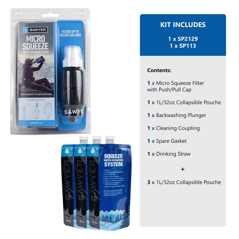 Sawyer Dual-Threaded Mini Plus Water Filter Double Thread Sets (SP2129+SP113)