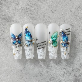 Butterfly Nail Art Stickers 5D Embossed Butterfly Nail Stickers Self-Adhesive Nail Decals for Women Girls DIY Manicure Nails Art Design Decoration Accessories(1, Blue Butterfly)