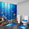 4-Piece Sunlight Sea Fish Ocean Theme Bathroom Set with Rugs