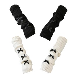 2pcs Arm Warmers Y2k, Black Arm Warmers, Black White Y2k Cute Kawaii Gloves, Knit Warmer Sleeves, Fashion Goth Fingerless Sleeves Accessories for Women, Kawaii Cute Clothes Knit Gloves Accessories